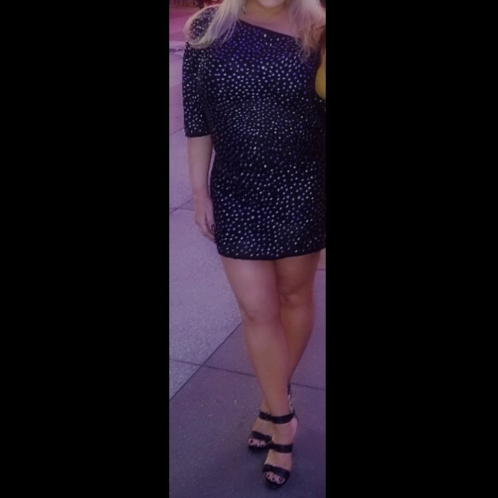 French Connection Sheer black off shoulder tunic dress
